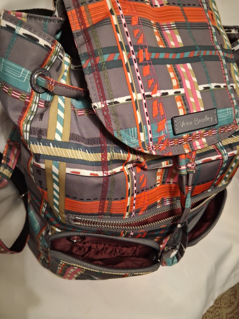 VERA BRADLEY Multicolor Plaid Print Drawstring Backpack - Style: Midtown Cargo - Picture 6 of 14